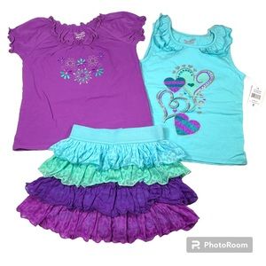 NWT Nannette 3 Piece Set - Purple And Blue Top With Ruffle Skort Size 5
